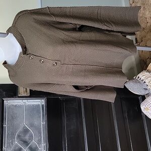 #88 Miss Sparkling Olive Waffle Knit Sweater Rolled Edges Buttons Women Size XL